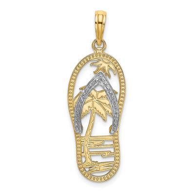 14K w/Rhodium Palm Tree Flip-Flop Charm