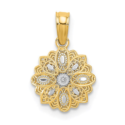 14K w/Rhodium and D/C Mini Filigree Flower Charm