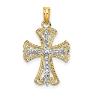 14K W/ Rhodium Textured Cross Charm (Style K9538)