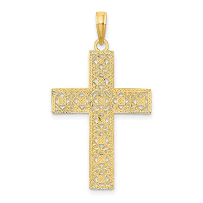 14K W/ Rhodium D/C and Cut-Out Cross Charm, 28.95mm