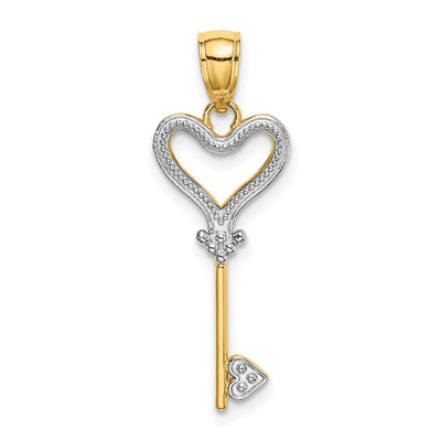 14K w/Rhodium Key w/Heart Charm