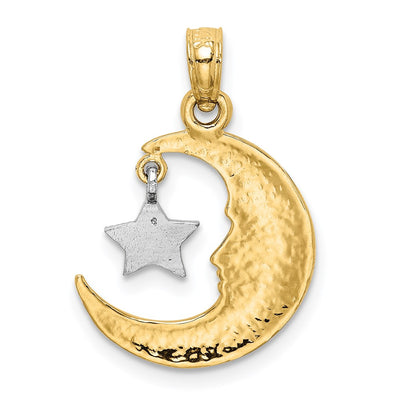 14K Two-Tone Polished Half Moon and Star Pendant