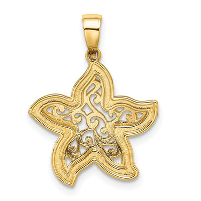 14K with White Rhodium Starfish Pendant, 24.16 x 18.02mm