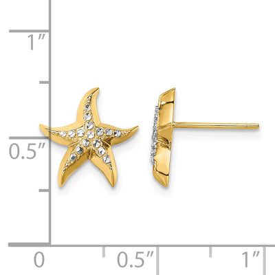 14K w/Rhodium Starfish Post Earrings, 11.9 x 11.9mm