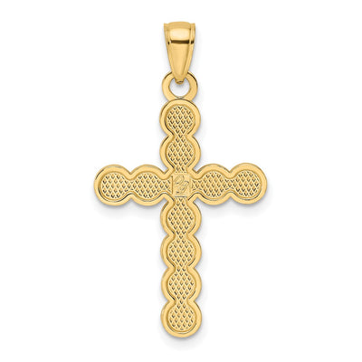 14K Polished & Beaded Circles Cross Pendant
