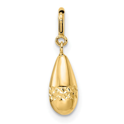 14K Polished Diamond-cut Teardrop w/ Spring Ring Clasp Charm