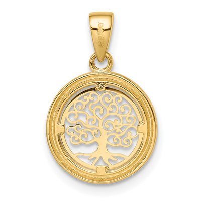 14K Polished Tree of Life Circle Pendant