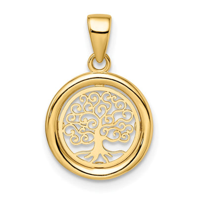14K Polished Tree of Life Circle Pendant