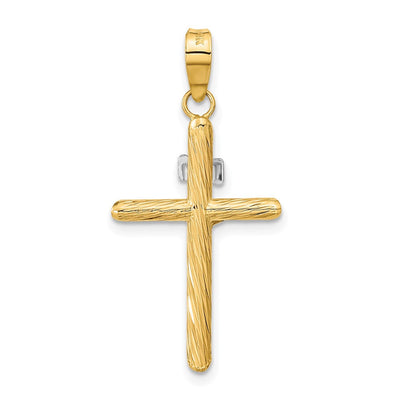 14K w/White Rhod Polished & Textured Inri Crucifix Cross Pendant, 32.9 x 16.25mm