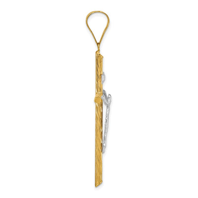 14K w/White Rhod Polished & Textured Inri Crucifix Cross Pendant, 59.7 x 31.75mm