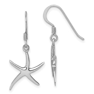 Sterling Silver Rhodium-plated Polished Starfish Dangle Earring (Style LE-022)