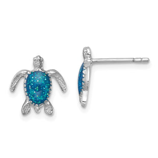 Sterling Silver Rhodium-plated Enameled Polished Turtle Post Earring (Style LE-181)
