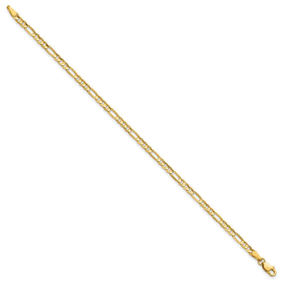 14K Concave Open Figaro with Lobster Clasp Bracelet, 7 x 3mm