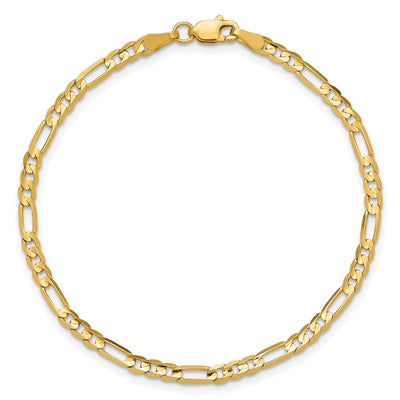 14K Concave Open Figaro with Lobster Clasp Bracelet, 7 x 3mm
