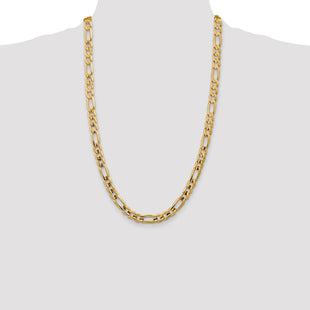 14K Concave Open Figaro with Lobster Clasp Chain (Style LFG200-26)