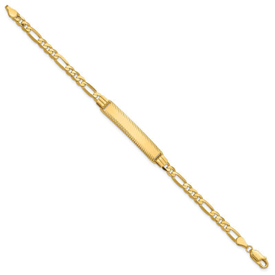 14K Polished Solid Chain/Solid Plate Figaro Link Diamond-cut 32.5x6.5mm Plate ID Bracelet