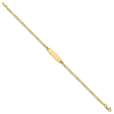 14K Polished Solid Chain/Solid Plate Figaro Link 19.5x5.5mm Plate ID Bracelet