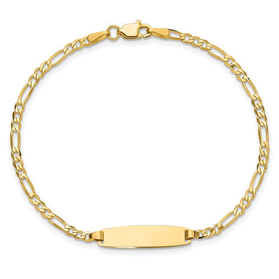 14K Polished Solid Chain/Solid Plate Figaro Link 19.5x5.5mm Plate ID Bracelet