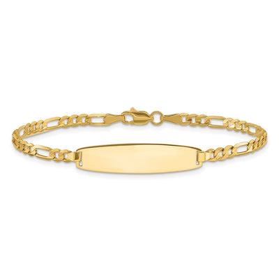 14K Polished Solid Chain/Solid Plate Figaro Link 25.5x7.3mm Plate ID Bracelet