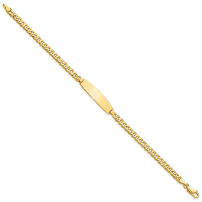 14K Polished Solid Chain/Solid Plate Flat Curb Link Rounded 32.5x7.4mm Plate ID Bracelet