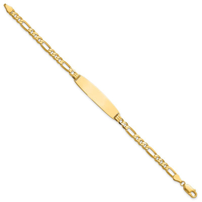 14K Polished Solid Chain/Solid Plate Figaro Link Rounded 33x8.4mm Plate ID Bracelet
