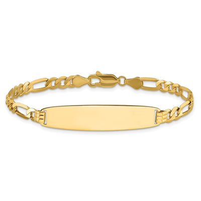 14K Polished Solid Chain/Solid Plate Figaro Link Rounded 33x8.4mm Plate ID Bracelet