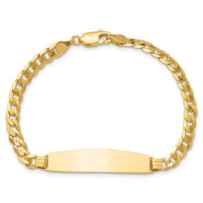 14K Polished Solid Chain/Solid Plate Curb Link Rounded 35x8.5mm Plate ID Bracelet