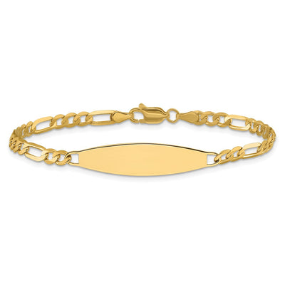 14K Polished Solid Chain/Solid Plate Figaro Link 29x7.5mm Plate ID Bracelet