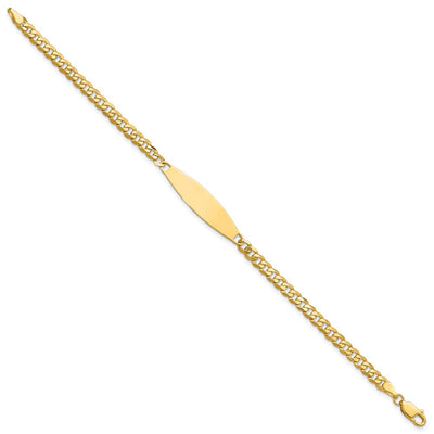 14K Polished Solid Chain/Solid Plate Flat Curb Link Plate ID Bracelet