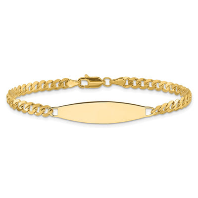 14K Polished Solid Chain/Solid Plate Flat Curb Link Plate ID Bracelet