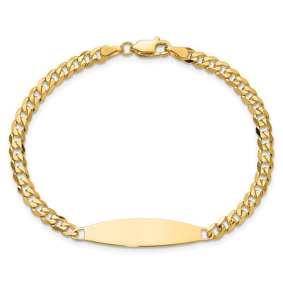 14K Polished Solid Chain/Solid Plate Flat Curb Link Plate ID Bracelet