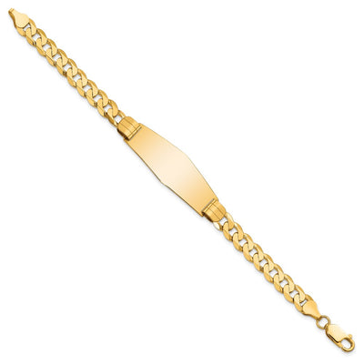 14K Polished Solid Chain/Solid Plate Curb Link Soft Diamond Shape Plate ID Bracelet, 7 x 14mm