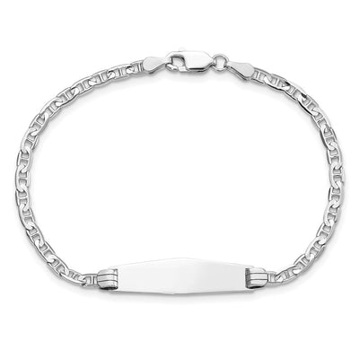 14K White Gold Polished Solid Chain/Solid Plate Anchor Link Soft Diamond Shape 25.5x7.5mm Plate ID Bracelet, 7 x 7.5mm