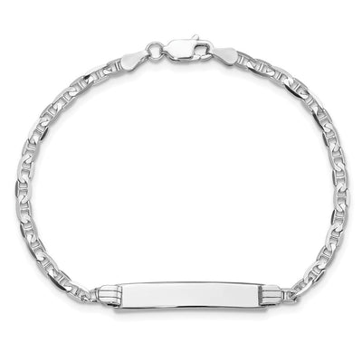 14K White Gold Polished Solid Chain/Solid Plate Anchor Link 25.5x4.5mm Plate ID Bracelet, 8 x 4.5mm