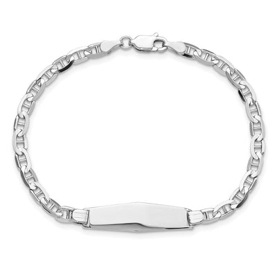 14K White Gold Polished Solid Chain/Solid Plate Anchor Link Soft Diamond Shape 25.5x7.5mm Plate ID Bracelet, 7 x 7.6mm
