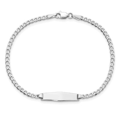 14K White Gold Polished Solid Chain/Solid Plate Flat Curb Link Soft Diamond Shape 19.5x5.5mm Plate ID Bracelet
