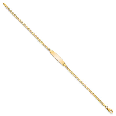 14K Polished Solid Chain/Solid Plate Flat Anchor Link Soft Diamond Shape 19.5x5.2mm Plate ID Bracelet