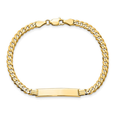 14K Polished Solid Chain/Solid Plate Flat Curb Link 26.5x5.5mm Plate ID Bracelet