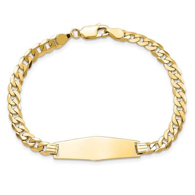 14K Polished Solid Chain/Solid Plate Flat Curb Link Soft Diamond Shape 28x9.8mm Plate ID Bracelet, 7 x 9.8mm