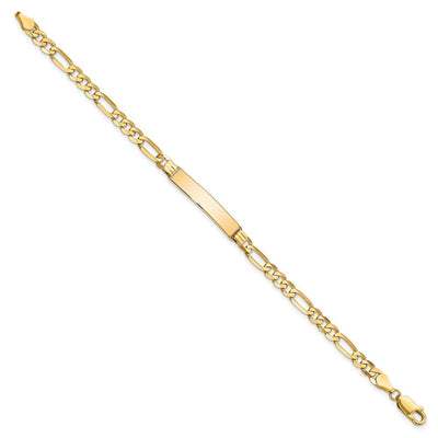 14K Polished Solid Chain/Solid Plate Flat Figaro Link 27.5x5.5mm Plate ID Bracelet