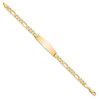 14K Polished Solid Chain/Solid Plate Flat Figaro Link Soft Diamond Shape Plate ID Bracelet