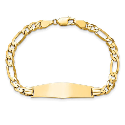 14K Polished Solid Chain/Solid Plate Flat Figaro Link Soft Diamond Shape Plate ID Bracelet