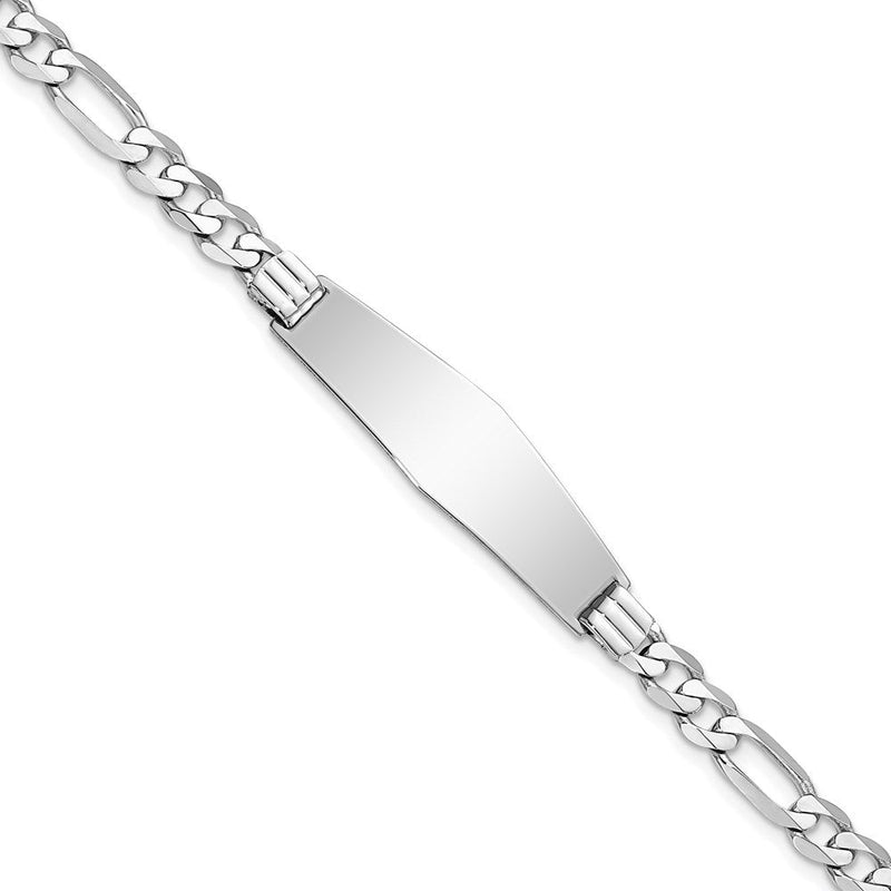 14K white gold figaro link plate ID bracelet