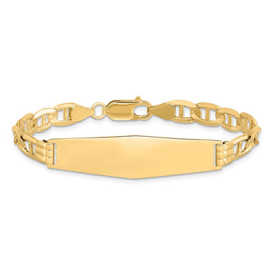 14K Polished Solid Chain/Solid Plate Anchor Link Soft Diamond Shape Plate ID Bracelet