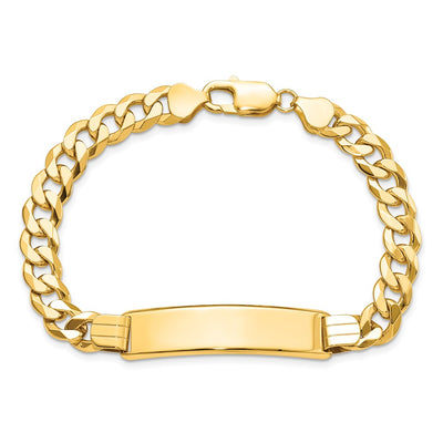 14K Polished Solid Chain/Solid Plate Flat Curb Link Plate ID Bracelet