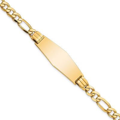 14K Polished Solid Chain/Solid Plate Flat Figaro Link Soft Diamond Shape 37x13.5mm Plate ID Bracelet