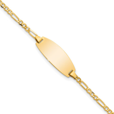 14K Polished Solid Chain/Solid Plate Figaro Link Oval 18.5x7.5mm Plate Baby/Child ID Bracelet