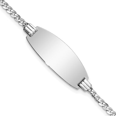 14K White Gold Polished Solid Chain/Solid Plate Curb Link Oval 24x10.5mm Plate ID Bracelet