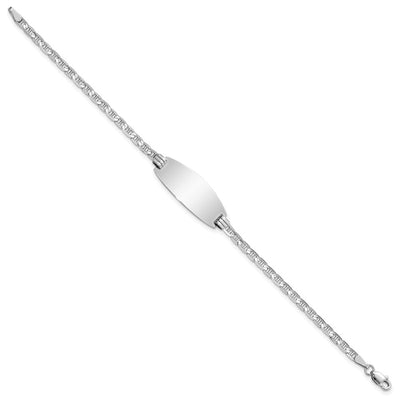14K White Gold Polished Solid Chain/Solid Plate Anchor Link Oval 24x10.5mm Plate ID Bracelet