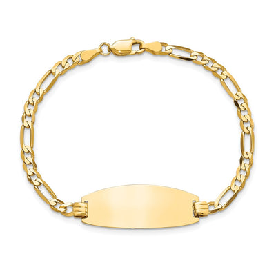 14K Polished Solid Chain/Solid Plate Figaro Link Oval 27x11.5mm Plate ID Bracelet